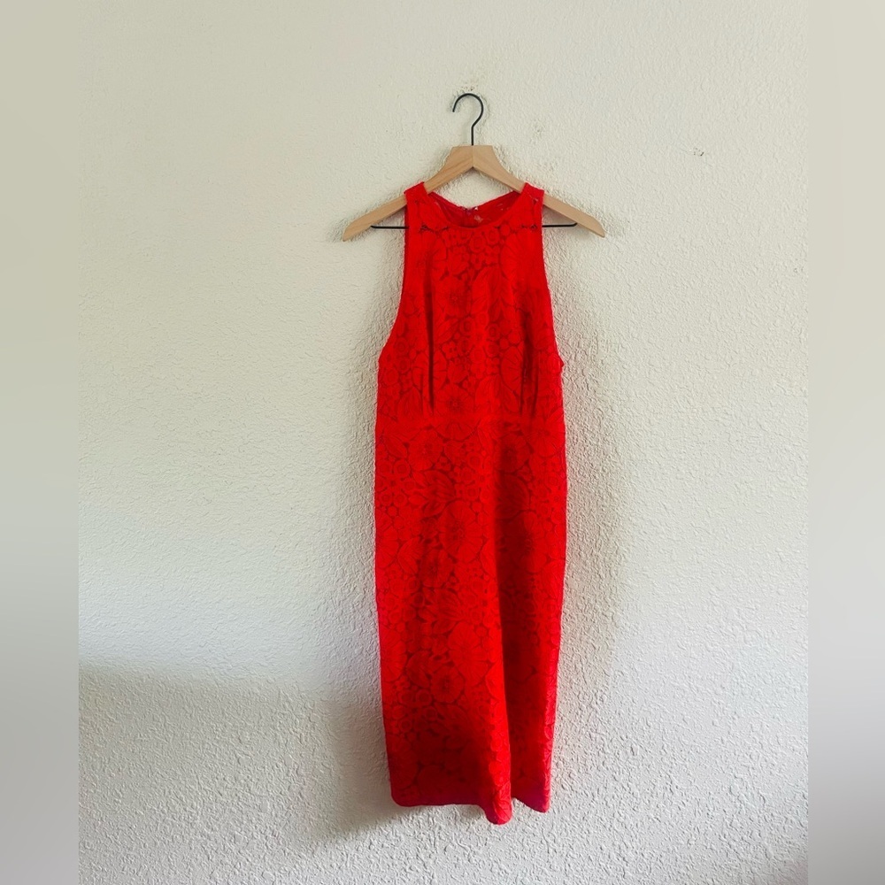 Rachel Comey Red Lace Fitted Midi Dress